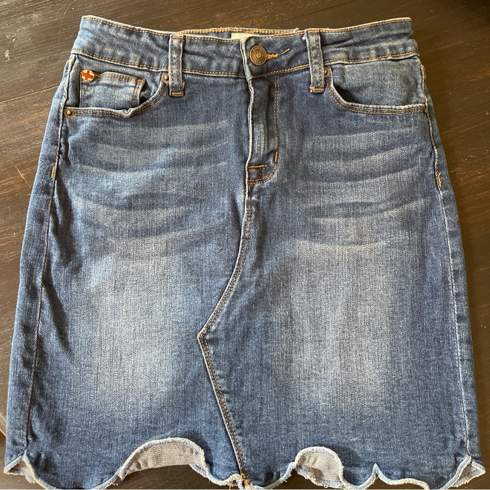 Girls Blue Denim Skirt with Scalloped Hem Size 14